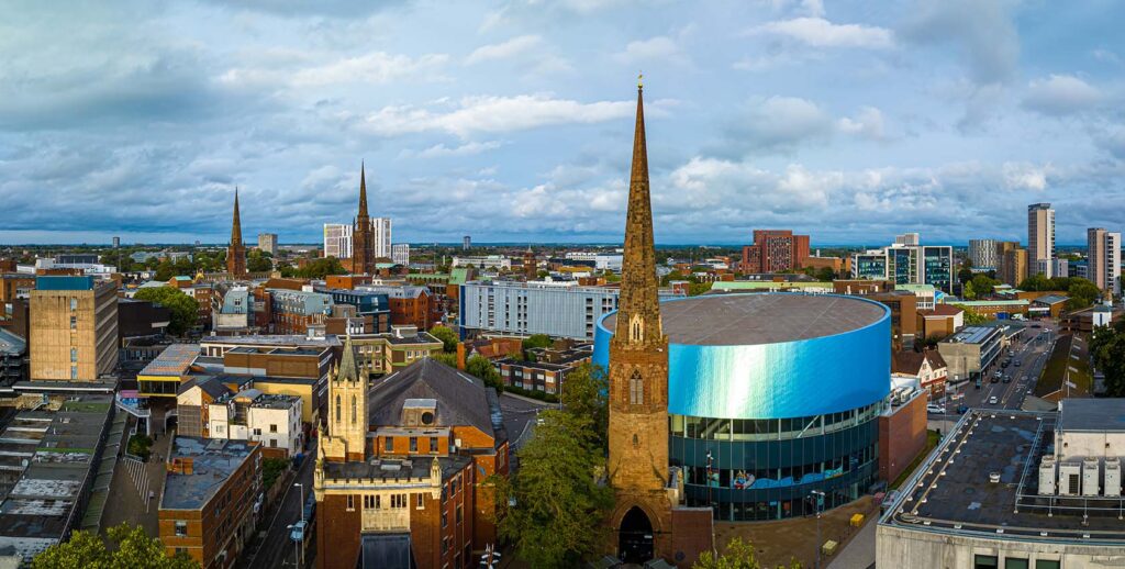 Coventry aerial view of city